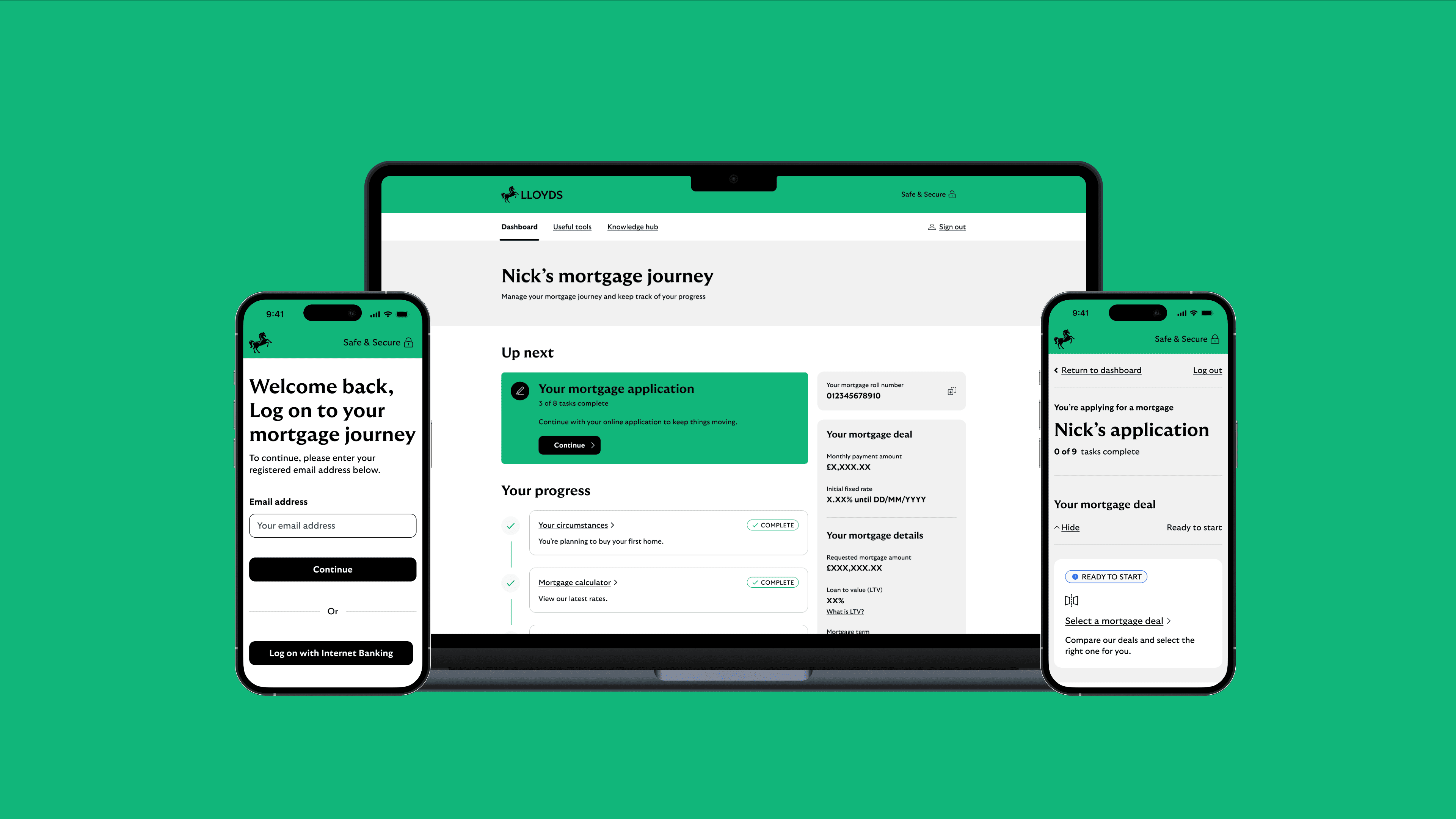 Lloyds Homes mortgage journey — mobile and desktop screens
